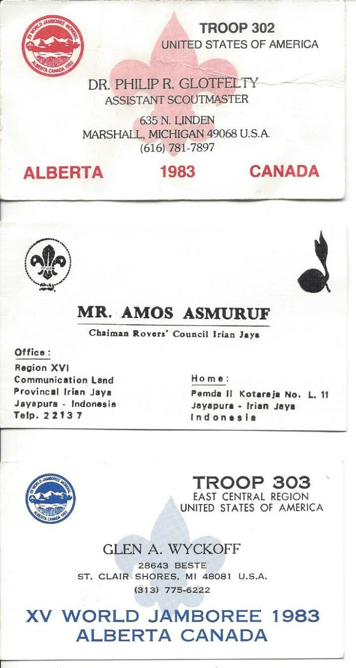1983 15th World Jamboree Business Cards