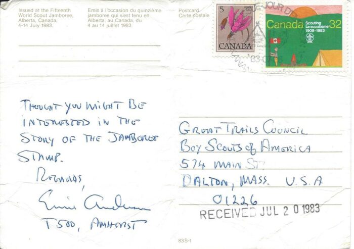 1983 15th World Jamboree Postcard - Image 2