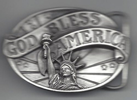 God Bless America Liberty 3D Siskiyou Oregon Pewter Belt Buckle