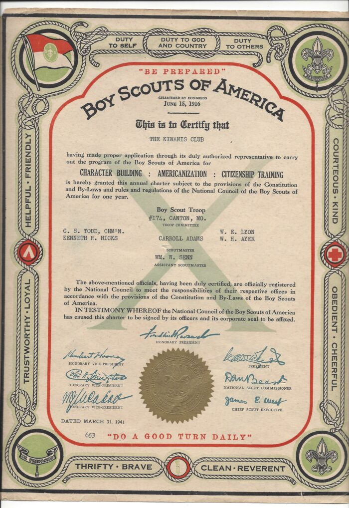 Unit Charter Troop 174 Canton ,MO. March 31, 1941