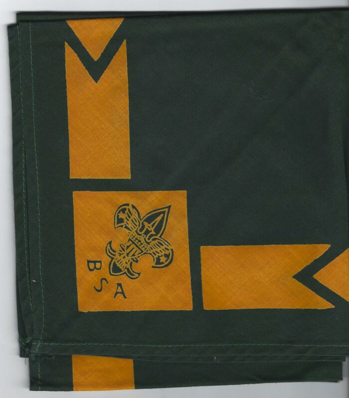 Neckerchief Green with Gold Diamond and Green Tenderfoot Emblem and Gold Border Boy Scout