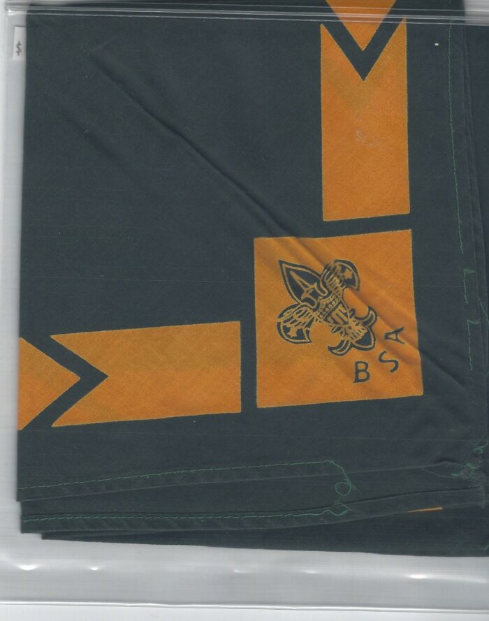 Neckerchief Green with Green Tenderfoot Emblem in Gold Diamond with Gold Border Boy Scout Used