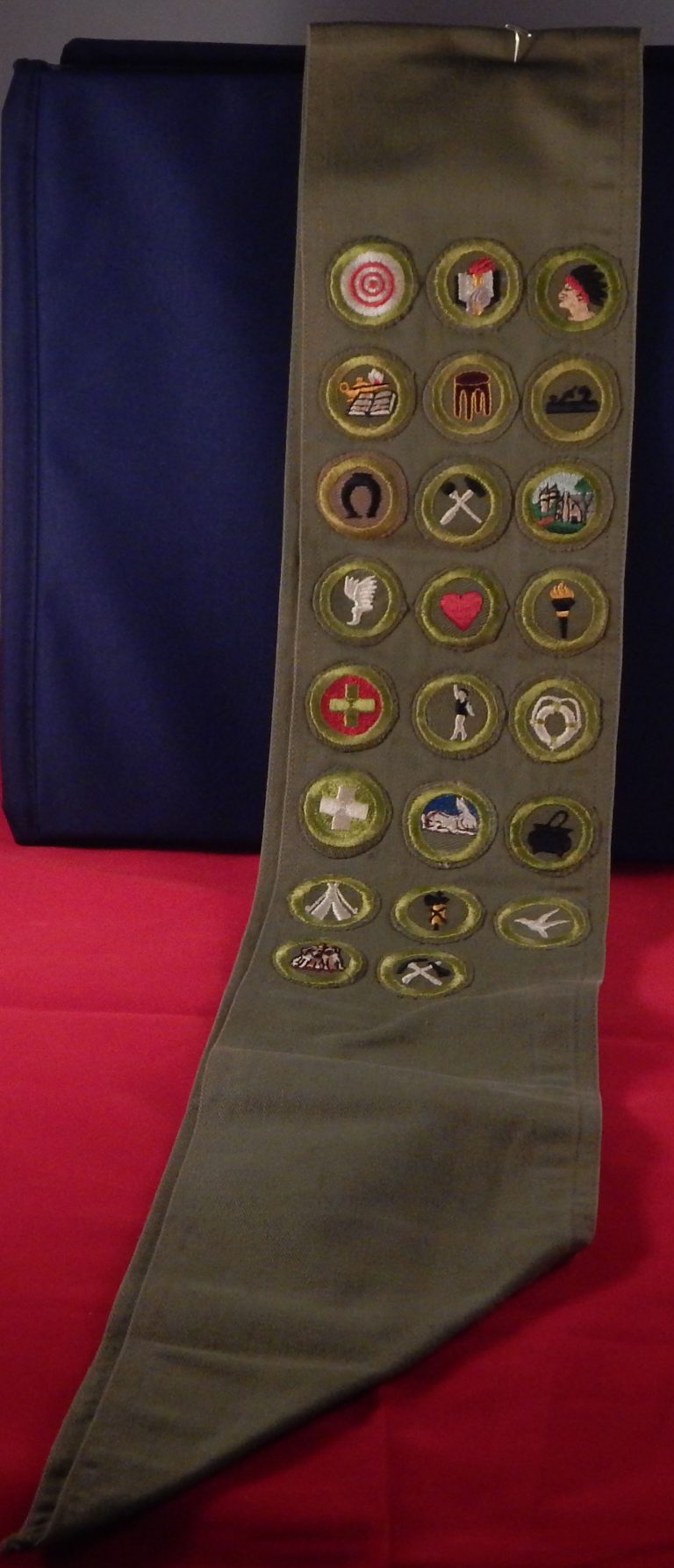 Sash Khaki 30" with 23 Khaki crimped merit badges