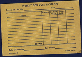 Weekly Den Dues Envelope