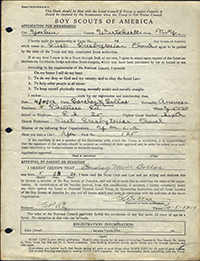 Boy Scout Youth Application to Boy Scouts of America 1942 