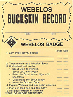 Certificate 1984 Printing 4224 Webelos Buckskin Record and Arrow of Light Record