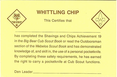 Certificate 1986 Printing 4223 Whittling Chip