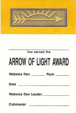Certificate 1987 Printing 4219 Arrow of Light