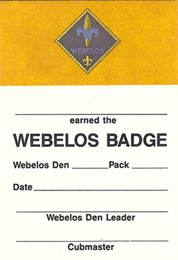 Certificate 1988 Printing 4222 Webelos Badge
