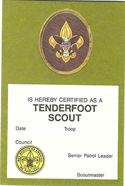 Certificate 1989 Printing 3411 Tenderfoot