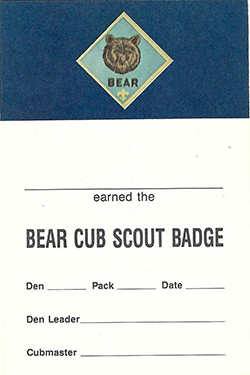 Certificate 1989 Printing 4221 Bear