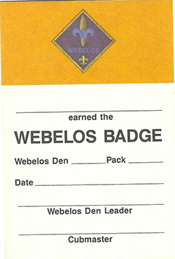 Certificate 1989 Printing 4222 Webelos Badge