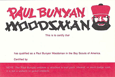 Certificate 1990 Printing 4235 Paul Bunyan Woodsman