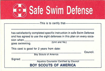Certificate 1990 Printing 4243 Safe Swim Defense
