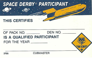 Certificate 3705 Space Derby Participant