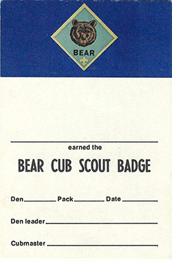 Certificate 4221 Bear