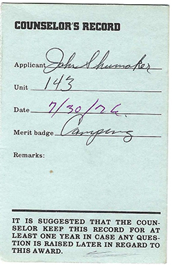 Certificate 1976 4124 Counselor's Camping JS Used