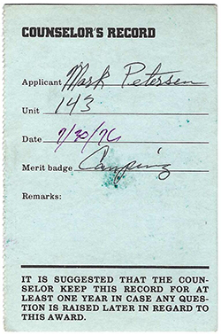 Certificate 1976 4124 Counselor's Camping MP Used