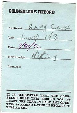 Certificate 1976 4124 Counselor's Hiking GC Used