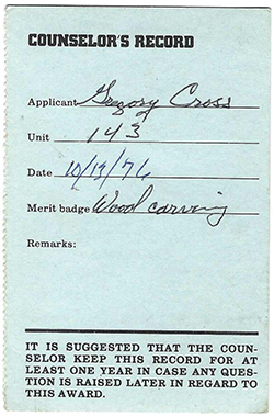 Certificate 1976 4124 Counselor's Woodcarving GC Used