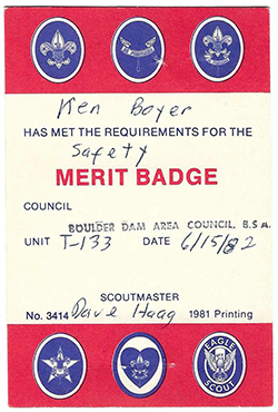Certificate 1982 3414 Merit Badge Safety KB Used