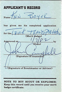 Certificate 1982 4124 Applicant's Record Truck Transportation KB Used