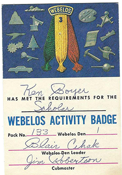 Certificate 3423 BC Scholar Webelos Activity Used
