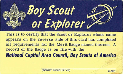 Certificate 4-561 Merit Badge National Capital Area Council